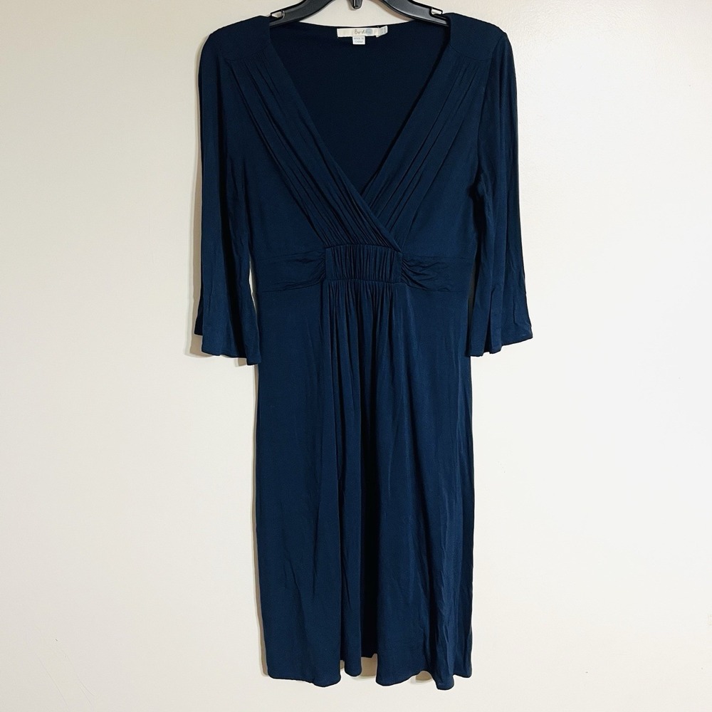Women's Boden Jersey Dress Size 10 R Navy‎ Blue 3/4 Sleeves Lined Midi Length